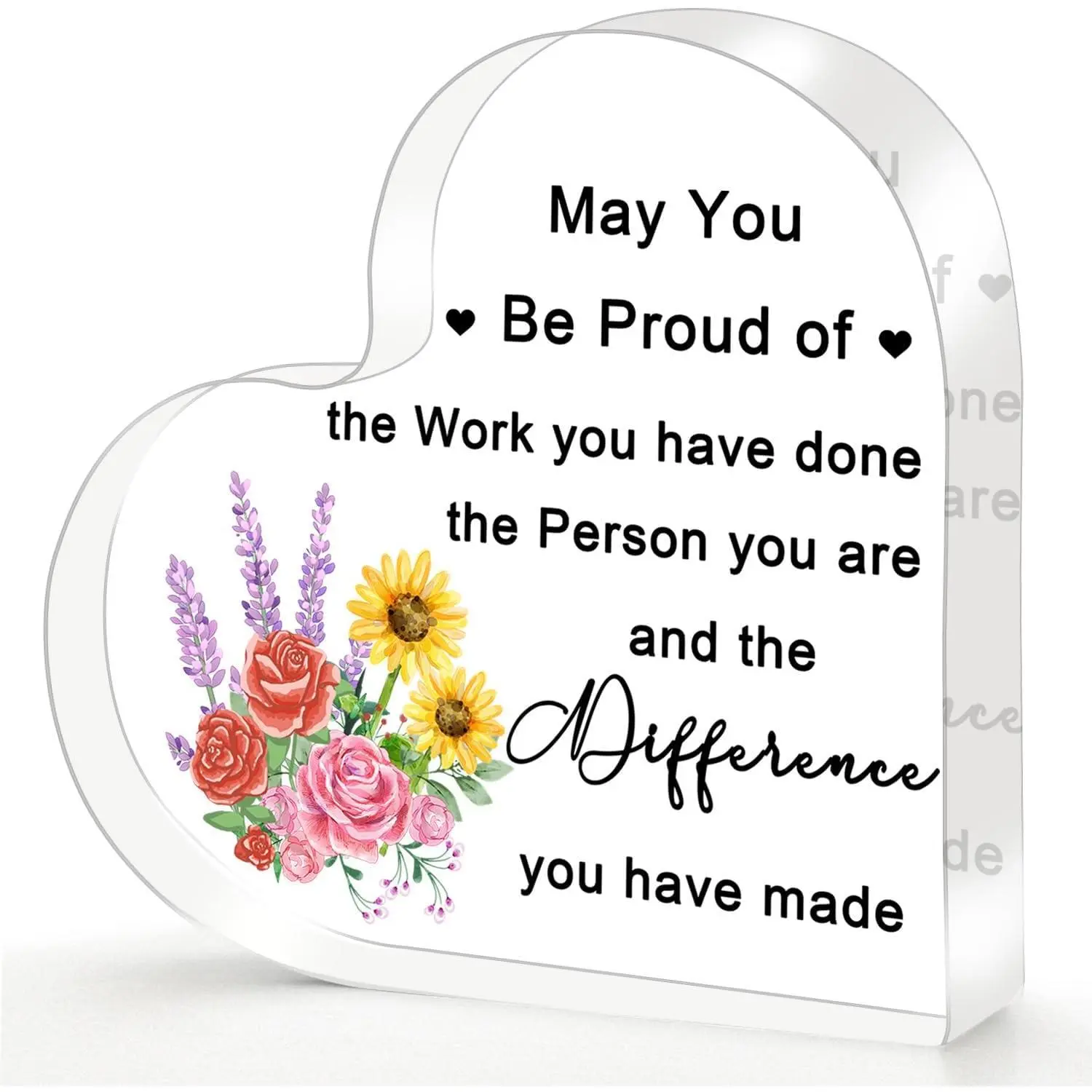 X-SO42 Retirement Gift for Woman Men – Heart-Shaped Acrylic Plaque Retirement Gifts 4 x 4 x 0.5 Inch with Floral Design and Encouraging Words, Unique Gift for Coworker, Friend, Nurse, Teacher, Boss, Mom Home Decor Decoration