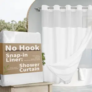 River Dream No Hook Slub Textured Shower Curtain with Snap-in Liner Set - 71" x 74"(72"), Hotel Style with See Through Top Window, Fabric Outer Curtain & Waterproof Inner Liner, White, 71x74