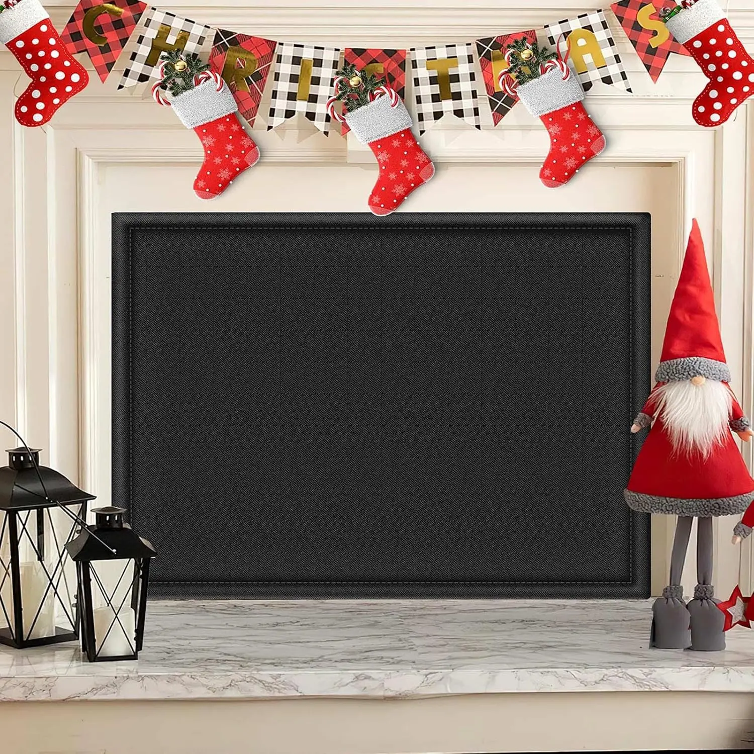 Fireplace Blocker Blanket Stops Heat Loss, Magnetic Fireplace Draft Stopper, Indoor Fire Place Draft Cover with Hook and Loop Tapes, Cold Air Blocker Save Energy, Black 55" W x 40" H