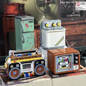 Vintage Radio & Washing Machine & Fridge & Television Bricks Toy, Creative DIY Model Assemble Building Blocks, Home Decoration Ornaments, Building Block Sets