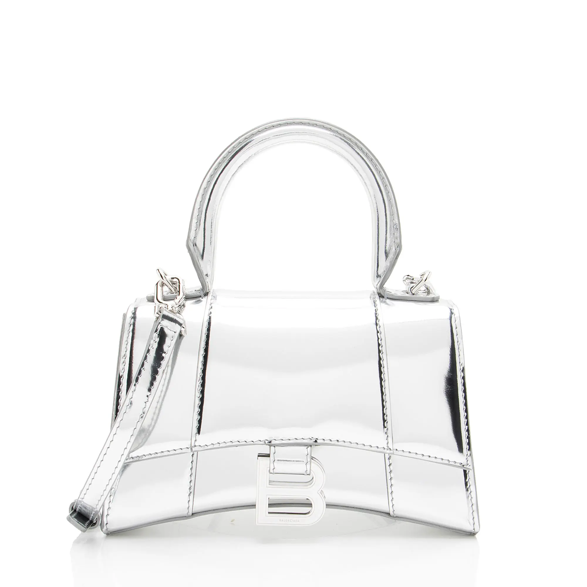 Pre-owned Balenciaga Calfskin Shoulder Bags Metallic Hourglass XS Top Handle