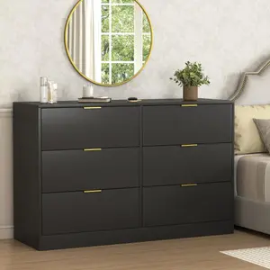 Simply Modern 6-Drawer Dresser, Chest of Drawers for Bedroom, Living Room, Hallway, and Entryway - Large Storage Cabinet Black