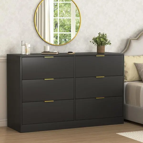 Simply Modern Sturdy Wood 6-Drawer Bedroom Dresser - 52.76x20.47x7.20 Inches, Above 25 kg Durable Storage Cabinet for Bedroom, Living Room