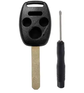 4 Button Keyless Entry Remote Car Key Shell Case with Chip Holder Replacement for Honda Civic, Civic Hybrid, Accord, Pilot, CR-V, Element 2003 - 2013 + Screwdriver (No Electronics is Included)