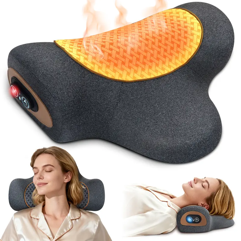 vibrating neck massage pillow 3 in 1 Neck Massager Pillow with Heat, Pillow Massage Neck Hump Support,  Shiatsu Back Shoulder Massager with Kneading, Heating & Vibration for  Relaxation and Comfort main image 1