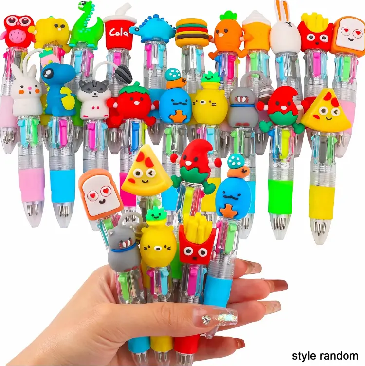 20/30 Pack Cute Cartoon 4-Color Ballpoint Pens, Retractable Multicolor Pens for Kids, Mini Multi-Color Pen Set with Fun Toppers for School, Office, Party Favors & DIY Crafts