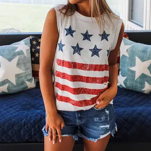 Women's Stars and Stripes Tank Top - Vintage American Flag Print Loose Fit Sleeveless Casual Patriotic Shirt Vest for Summer 4th of July