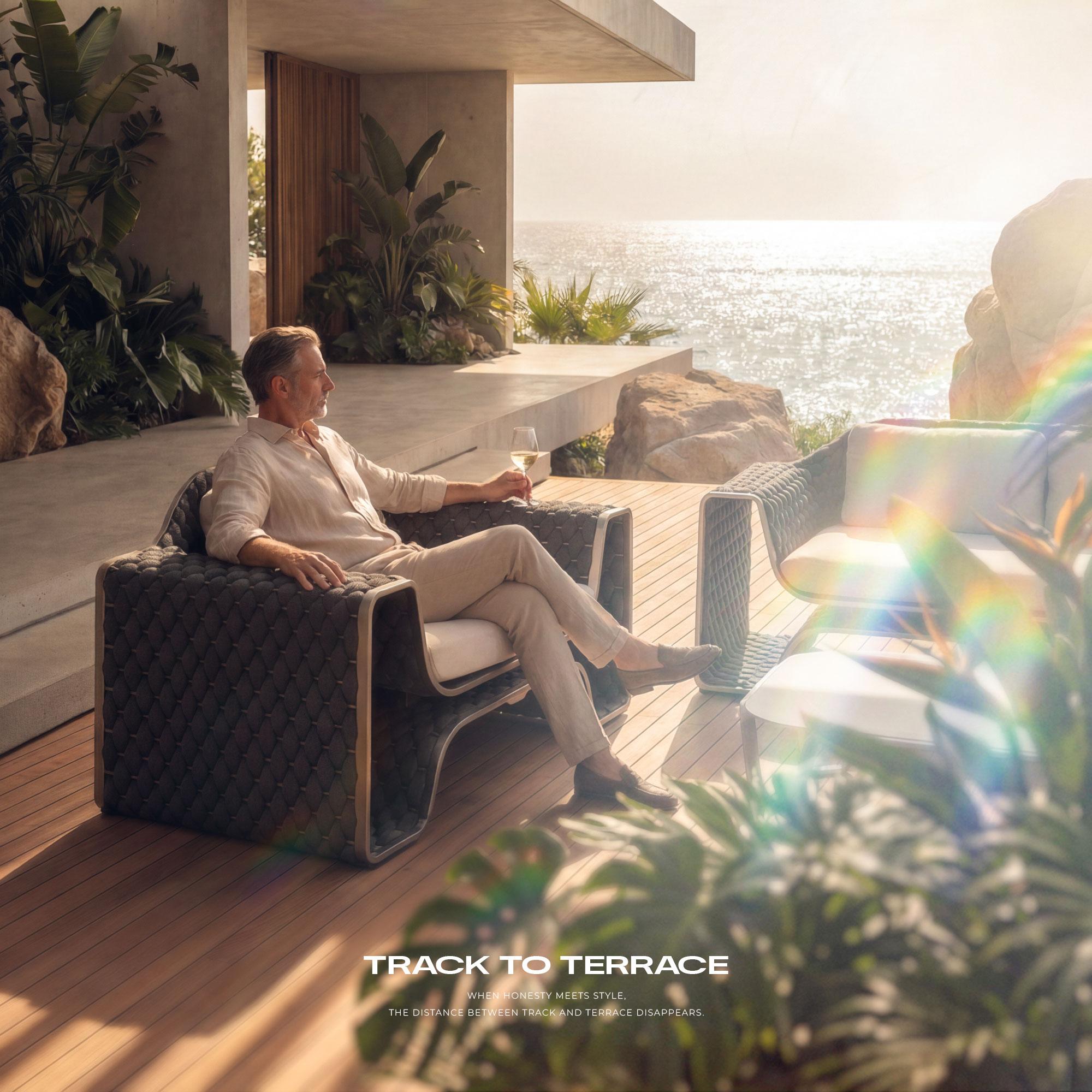 【Summerfinds】OVIOS × Studio F.A. Porsche Designer Outdoor Sofa Collection, 4-Piece Luxury Patio Furniture Set with Coffee Table, Masterfully Hand-Woven Craftsmanship, Aviation-Inspired Aluminum Frame for Villa Terrace & Luxury Backyard