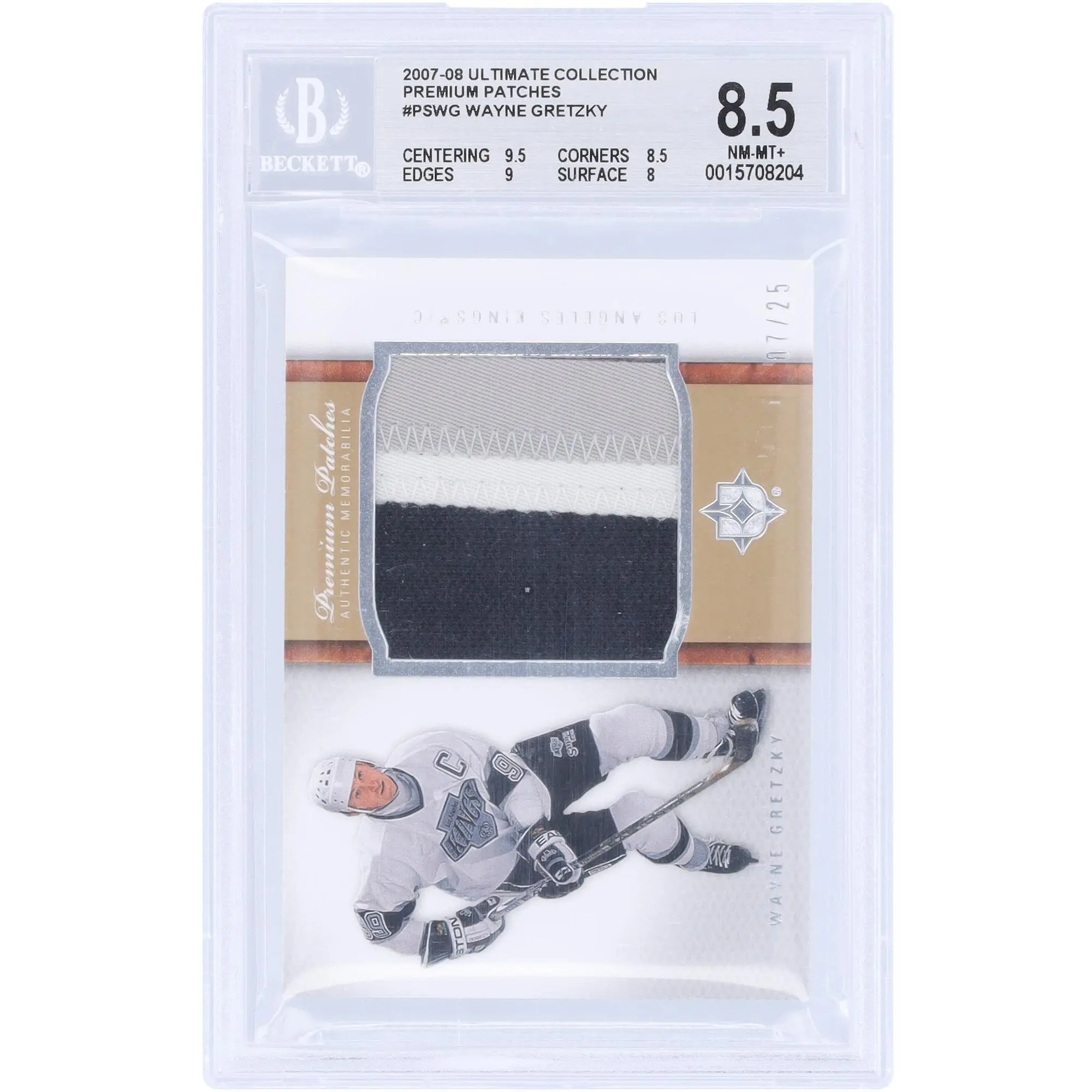 Wayne Gretzky Los Angeles Kings 2007-08 Upper Deck Ultimate Collection Jumbo 3 Color Game Used Relic #PS-WG #7/25 BGS Authenticated 8.5 Card - 9.5,8.5,9,8 Subgrades - Fanatics Authentic Certified
