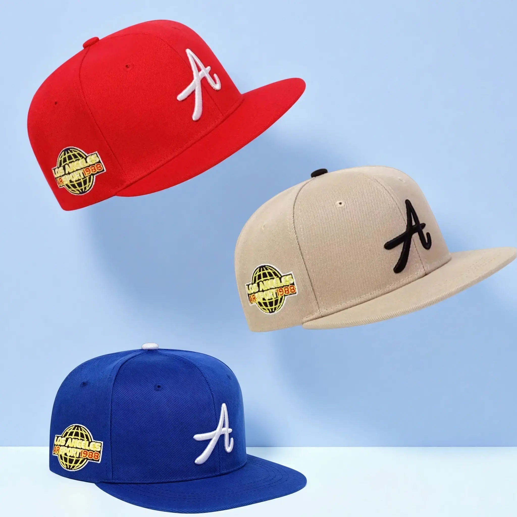 Men's Vintage Cotton Snapback Hat - Embroidered 'A' Letter & 1988 LA Patch, Adjustable Flat Brim for Daily Streetwear OOTD, Men's Hats Snapback, 3D, Casual, Adjustable Headband, Driving / Ootd, Letters, Elastic Back Hats