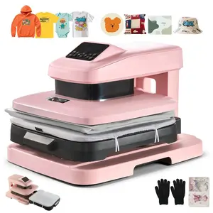 fathersdaygift VEVOR Auto Heat Press Machine, 15x 15 inch, T-Shirt Press Machine with Auto Release and Adjustable Pressure, Digital Display, Rapid Heating, for Sublimation, Vinyl, Heat Transfer Projects, Pink
