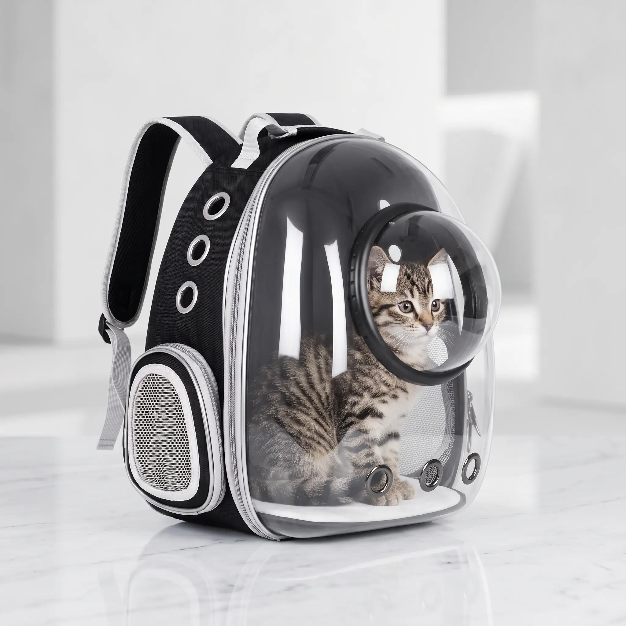 Breathable Cat Backpack Carrier with Large Ventilation Holes, Lightweight Clear Pet Travel Bag, Transparent Space Capsule Bubble Backpack for Cats Small Dogs Kittens, Ergonomic Premium Design for Outdoor Hiking Walking Airline Approved