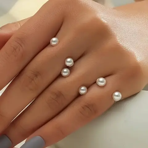 Elegant Faux Pearl Ring Set for Women, Simple Fashion Design, Perfect for Daily Wear, Dates, Parties, 3 Piece Jewelry Collection, Stackable Rings, Imitation Pearl Ring
