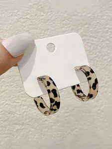 Elegant Leopard Print C-Shaped Resin Earrings for Women, Perfect for Daily Wear & Special Occasions, Stylish Accessory Design, High Quality Earrings, Trendy Fashionable Accessories, Trendy Jewelry