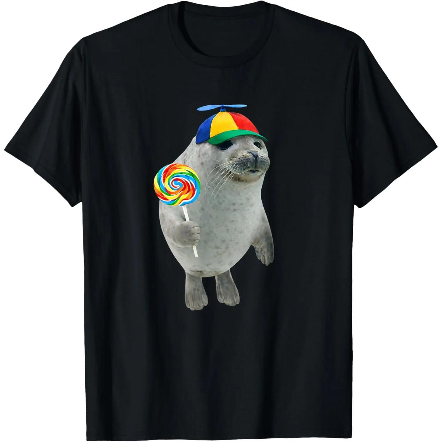 100% CottonSilly Seal with Lollipop Meme T-Shirt