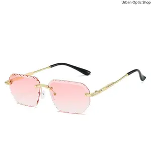 Frameless Rimless Edgeless Geometric-Shaped Aesthetic Dark-Lensed Men's Sunglasses - UV400 Protective Metal Square Eyewear for Beach, Daily Use, Frameless Sunglasses