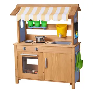 VEVOR Natural Fir Wood Outdoor Kids Mud Kitchen Play Set for 3+ Ages, with Sunshade, Detachable Sink, Tank, Spoons, Shovels, Cookware Pots & Accessories, Home Lawn Use