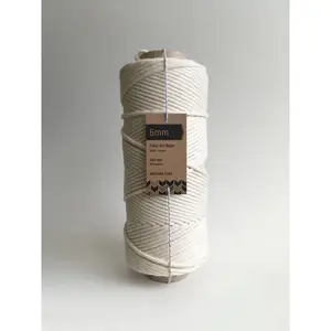 6mm Single Strand Macrame Cord 1 Ply Twisted Cotton Craft Rope - Natural Beige Fiber Art String