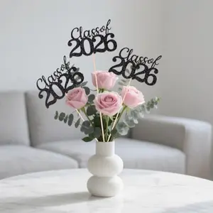 12 Pcs Class of 22 Graduation Decorations, Table Centerpieces, Cake Toppers, Party Favors (Black & Double-Sided)