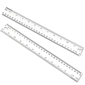 Plastic Ruler 12 inch, Clear Rulers with Hanging Holes, Inches, Centimeters, Millimeters, Straight Measuring Tools for Students, School and Office, Pack of 2
