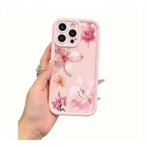 Minimalist Pink Lily Flower Pattern Shockproof TPU Phone Case Compatible With IPhone 16 Pro Max 15 Plus 14 13 12 11 8P XS Max Galaxy S24 Ultra S23 FE S22 S21 S20 A52S A15 A03
