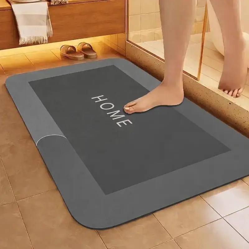 Upgraded 50x80cm Dark Grey Rectangular Diatomaceous Earth Water Absorbent Mat - Soft, Comfortable, Rubber Backed Non-Slip Fade-Resistant Rug, All Seasons, Absorbs Water Dries Fast for Bathroom, Kitchen