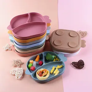 Silicone Baby Feeding Plate, 1 Count Cute Cartoon Design Baby Dinner Plate with Suction Cup, Easy Cleaning Baby Dinnerware, Baby Tableware