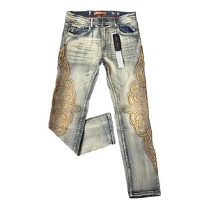 P568 - Ornate Embroidered with Rhinestones Slim Straight-Fit Stretch Jeans