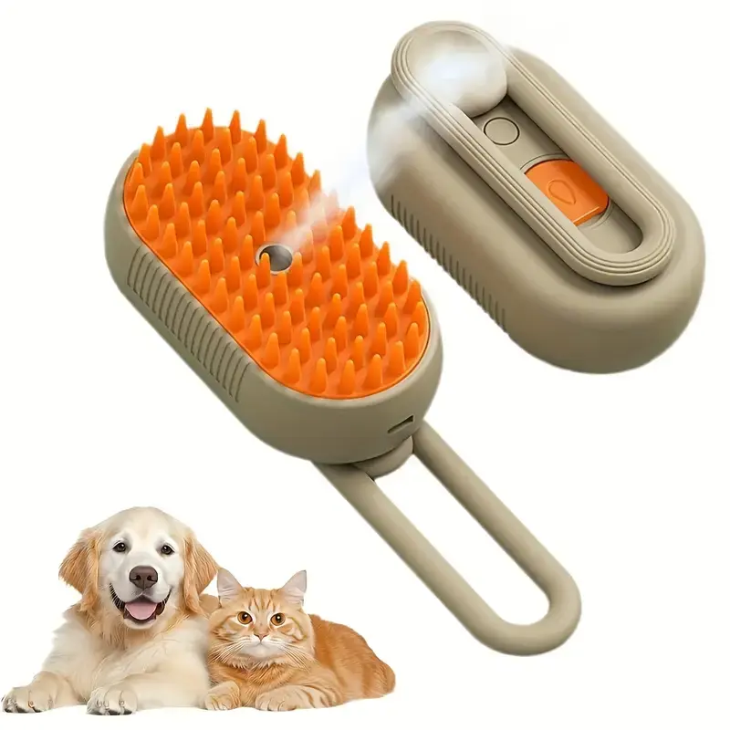 【M Spoiled】Pet Steam Brush for Dog & Cat ,2nd Generation 3-in-1 Steam Hair Removal Comb, Steam Grooming Comb, Water Brush for Shedding & Grooming, Pet Spray Comb, Cat Steam Brush, Cat Hair Removal Spray Brush (Khaki & White)