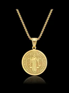 St Benedict Medal Cross Pendant Necklace, Stainless Steel Chain, Unisex Exorcism Christian Jewelry Gift, Latin Cross Design, Charm Necklace