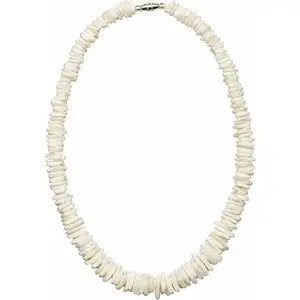 Puka Shell Necklace for Men and Women, White Rose Clam Shell Chips, Tropical Surfer Beach   in the Philippines, Stainless Steel  Wire