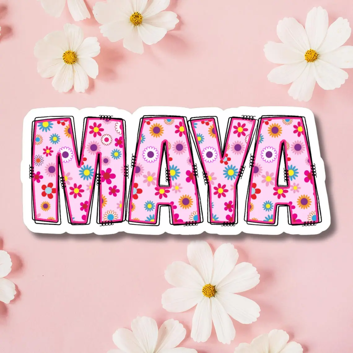 Floral Letters Personalized Name Stickers