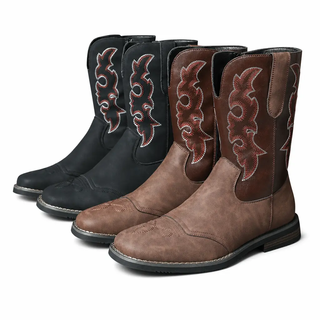 CYUW men’s classic Western cowboy boots, mid-calf boots with retro embroidery style, suitable for everyday casual wear and outdoor fashion outfits