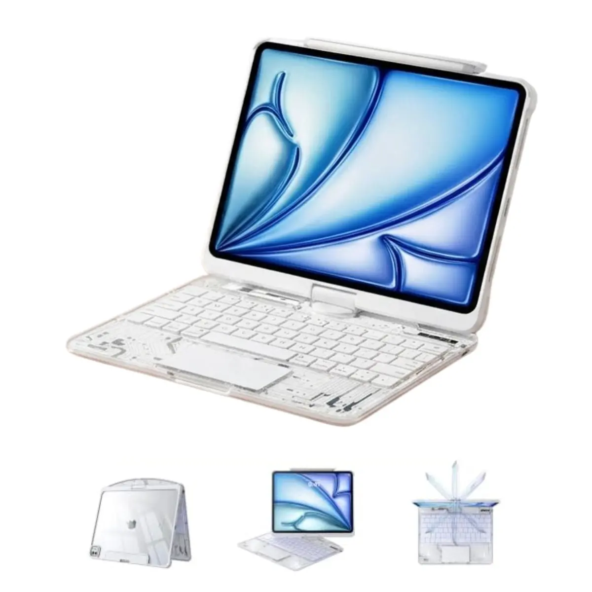 2026 New 360° Rotating iPad Keyboard Case For 10.9inch/11inch iPad 10th/11th Gen (A16), Multi-Touch Touchpad, Backlit Keyboard, Portable Durable Cover with Pencil Holder, White
