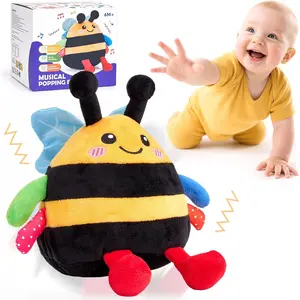 Baby Toy for 6 + 12 18 Months – Crawling Musical Dancing Bouncing Learning Bee Plush, Interactive Tummy Time Toy for 1 2 3 Year Old Boys Girls Baby Easter Basket Stuffers