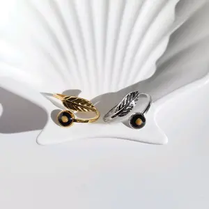 JLSquare Mustard Seed Adjustable Ring with Feather Design in Gold and Silver Options