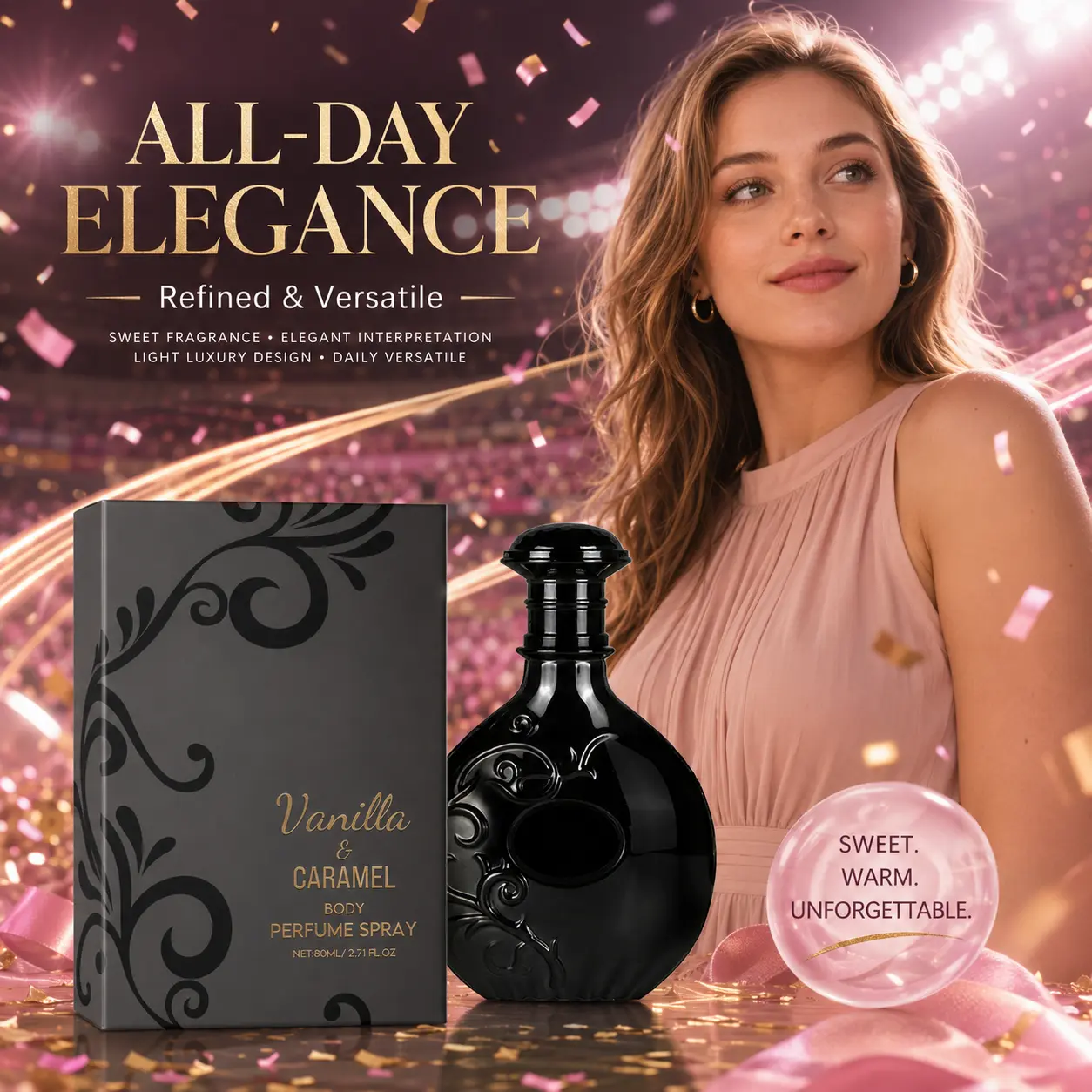 Vanilla & Caramel Perfume Spray Long Lasting Fragrance - Sweet Warm Gourmand Body Mist for Everyday Wear, Romantic Elegant Scent for Date Night, Light Luxury Daily Perfume for Men Women, Ideal Birthday Gift for Her Girlfriend Wife