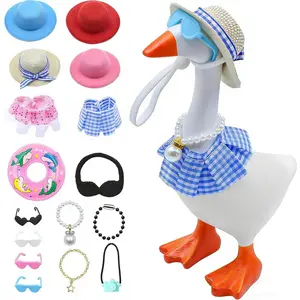 16PCS Outfits for 7 Inches Desk Goose Clothes with Hats, Sunglasses, Bikini,Swimming Ring, Dresses for Magnetic Porch Goose Key Holder Decor & Office Gifts(not Include Goose-)