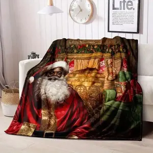 Soft Funny Throw Blanket Black Santa Claus Blanket, African American Blanket, Winter Christmas Holiday Merry Christmas Blanket, Comfortable Warm Lightweight Soft Plush Flannel Sofa Blanket