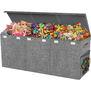 Extra Large Toy Box Collapsible Sturdy Toy Chest for Boys Girls 41x14x16 Storage Organizer Toddler Storage Bins with Lids Toybox Basket for Living Room Bedroom Nursery Gray