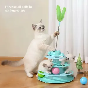 Interactive Cat Toy Rotating Ball, Self-Entertainment Feather Stick for Kitties, Pet Intelligence Enhancer, Blue Colors Available