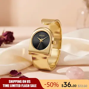 Trendy luxury bangle women’s watch — exquisite open cuff design, easy slide-on fit, no adjustment needed; jewelry-inspired fashion accessory. Versatile design, chic for everyday wear, parties, and dates; an elegant gift for her.