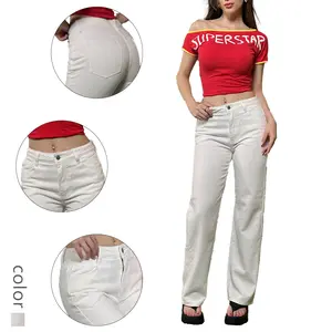 White High Waisted Wide-Leg Jeans - Women's Stylish Casual Denim Pants