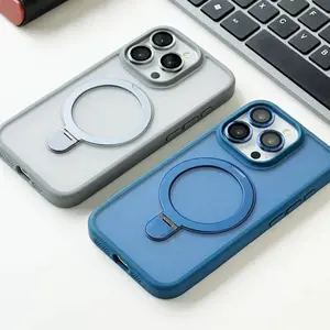 2026 New Frosted Magnetic Phone Case with Foldable Stand & Camera Lens Protector for iPhone 15 Pro Max 15 16 Pro Max 16 14 13 12, Strong MagSafe Compatible, Shockproof Anti-Scratch Anti-Drop Full Protection Protective Cover Accessories