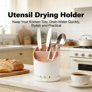 New 3-Compartment Kitchen Utensil Holder with Drain Tray, Countertop Cutlery Drainer Organizer for Spoons, Forks, Knives, Practical Kitchen Sink Caddy for Flatware Storage and Organization