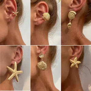 Ocean wind party exaggerated star stud earrings, personalized vacation beach starfish metal earrings