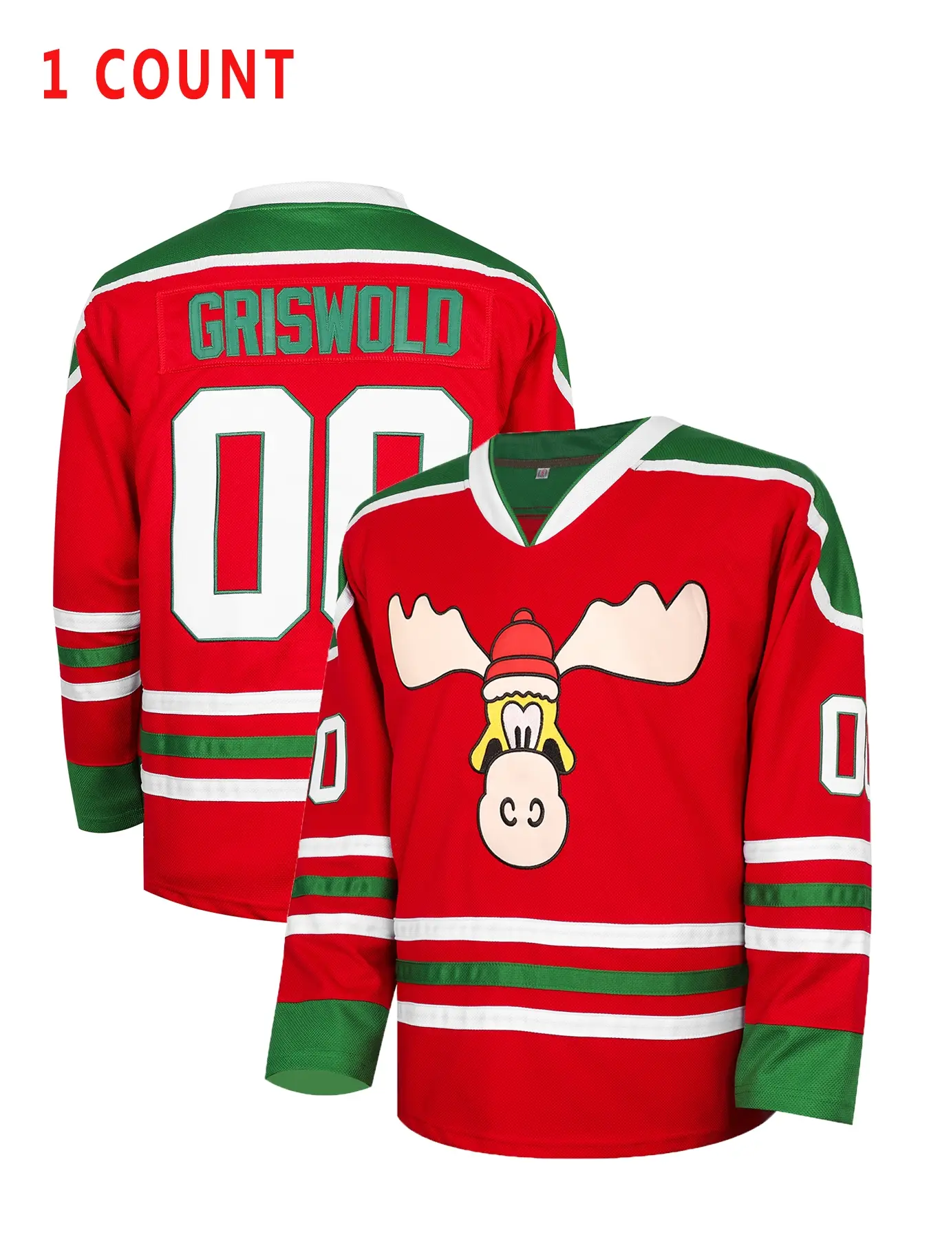 Ice Hockey Deer Jersey Shirt Number 00 Griswold, Christmas Gift, Embroidered Letters and Numbers, Fan and Collector Sports Clothing