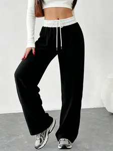 Color blocking splicing wide leg pants, American loose sports pants, comfortable and fashionable home wear, High Waist Drawstring, loose casual version, ideal choice for daily wear, Colorblock Sweatpants, sports style, Athleisure Style