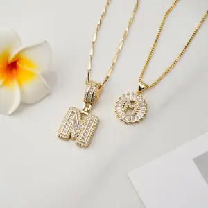 2 Pack Initial Letter Pendant Necklaces for Women 14K  Plated Cubic Zirconia Alphabet Necklace Fashion Jewelry Adjustable Length 17-19 Inches a-z necklace dainty heart name halloween birthday gift hip-hop style