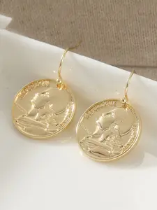 Gold Coin Pendant Earrings, French Republic Coin Medal Women's Jewelry, Vintage Luxury Designer Accessory, All Seasons Fashion, Copper Material